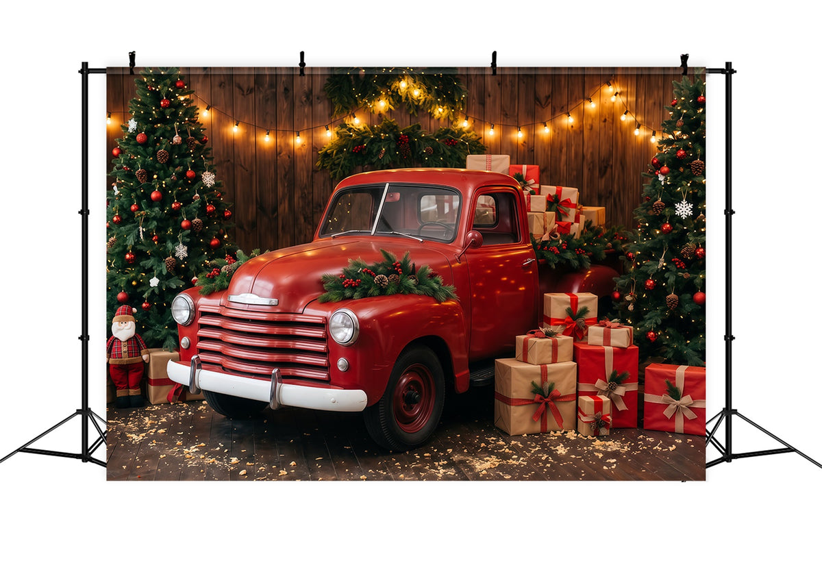 Christmas Photography Backdrop Festive Red Pickup Truck Merry Christmas Backdrops RR610-175
