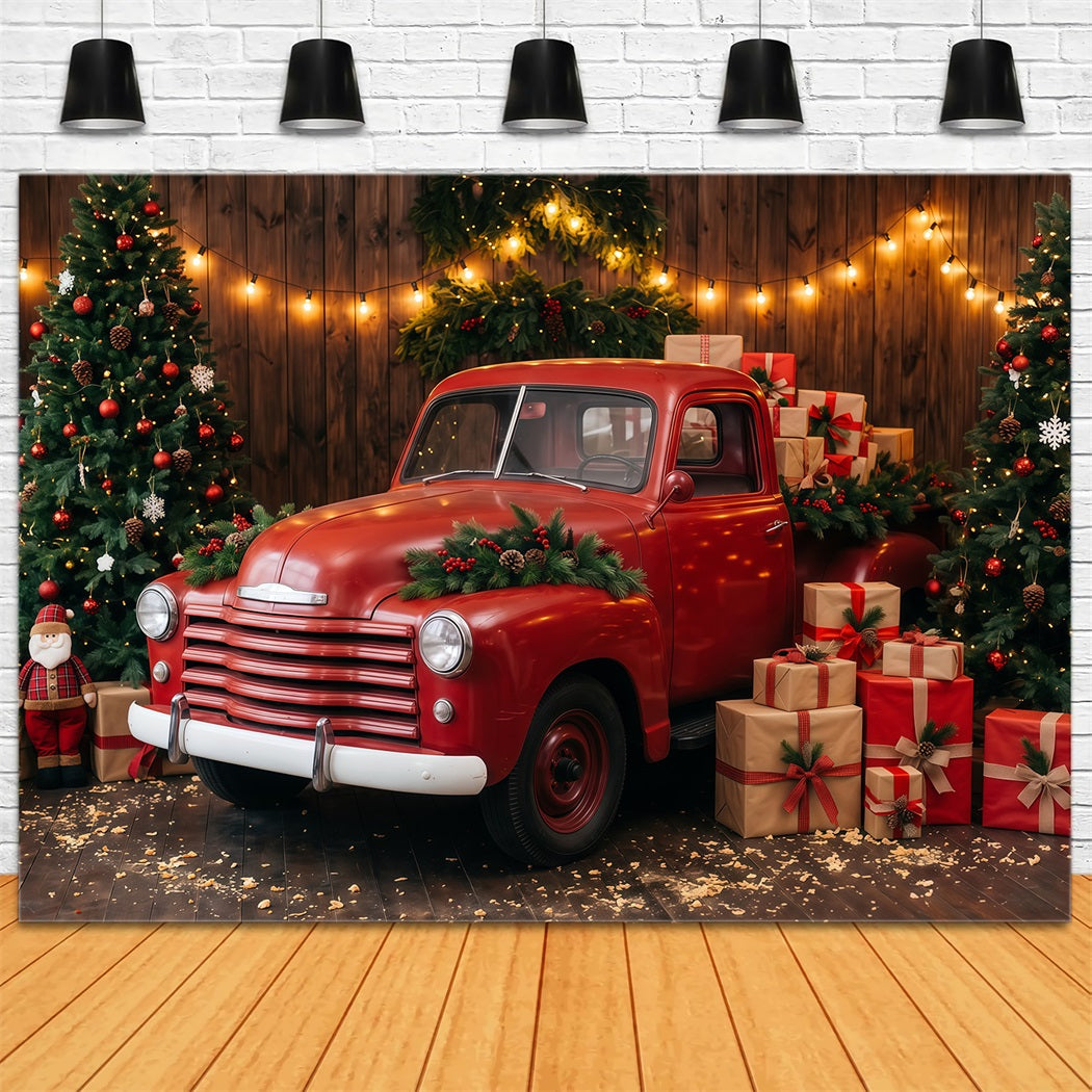 Christmas Photography Backdrop Festive Red Pickup Truck Merry Christmas Backdrops RR610-175