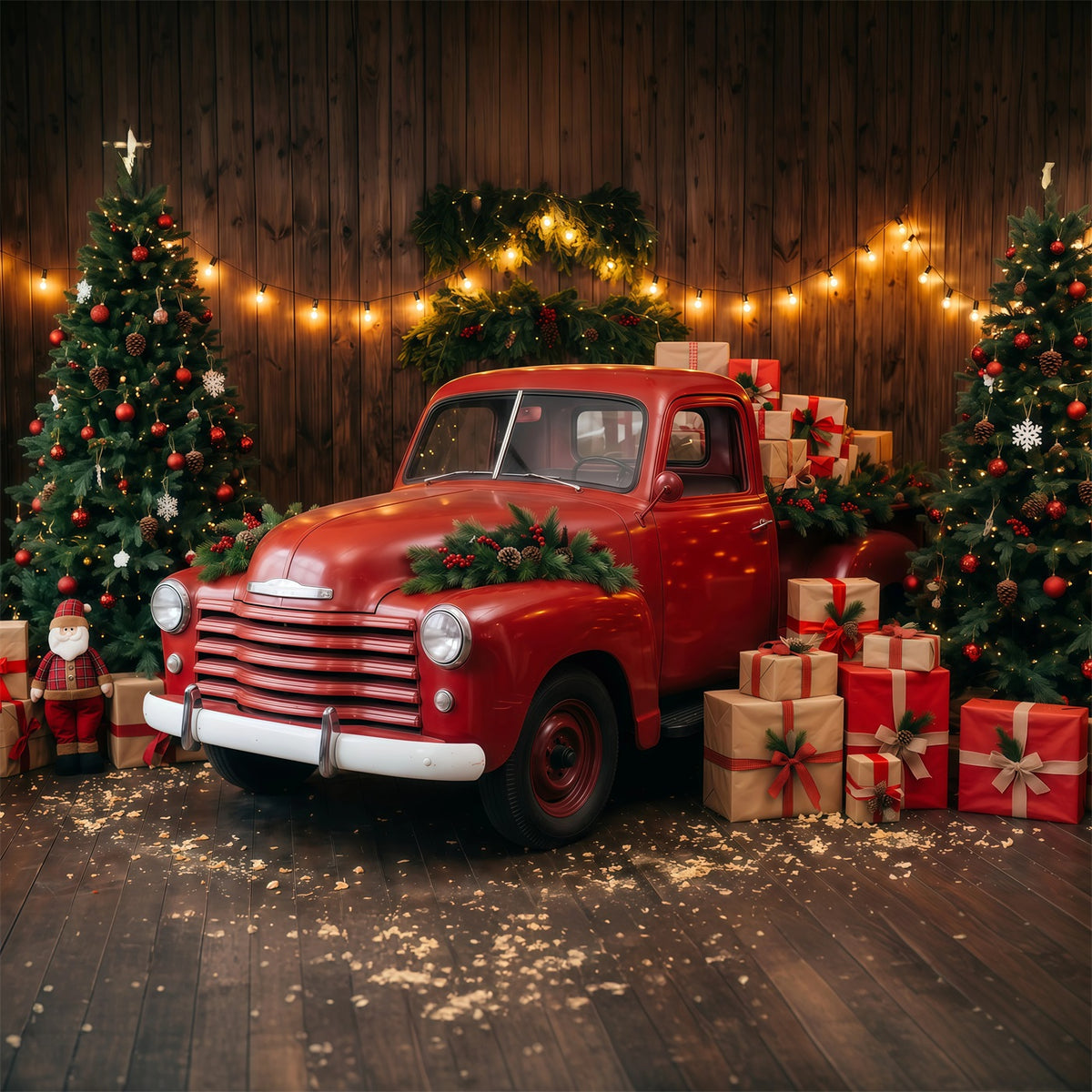 Christmas Photography Backdrop Festive Red Pickup Truck Merry Christmas Backdrops RR610-175
