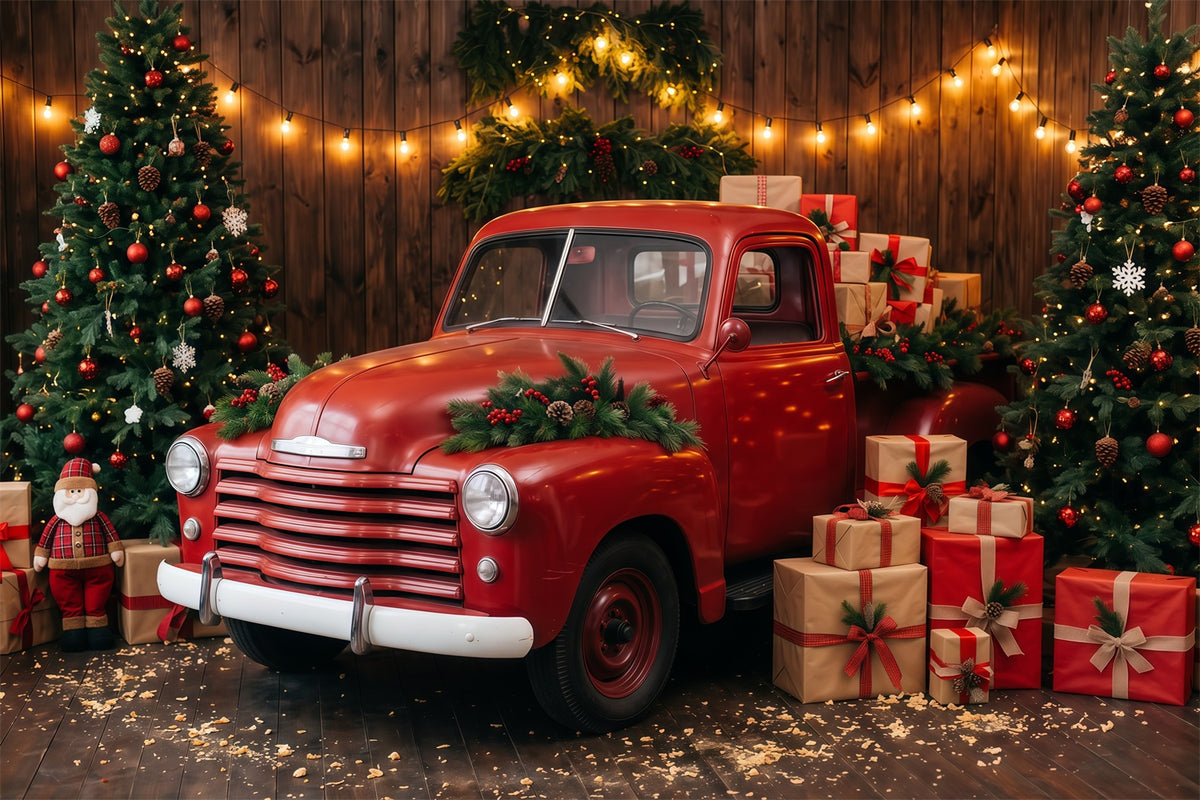 Christmas Photography Backdrop Festive Red Pickup Truck Merry Christmas Backdrops RR610-175