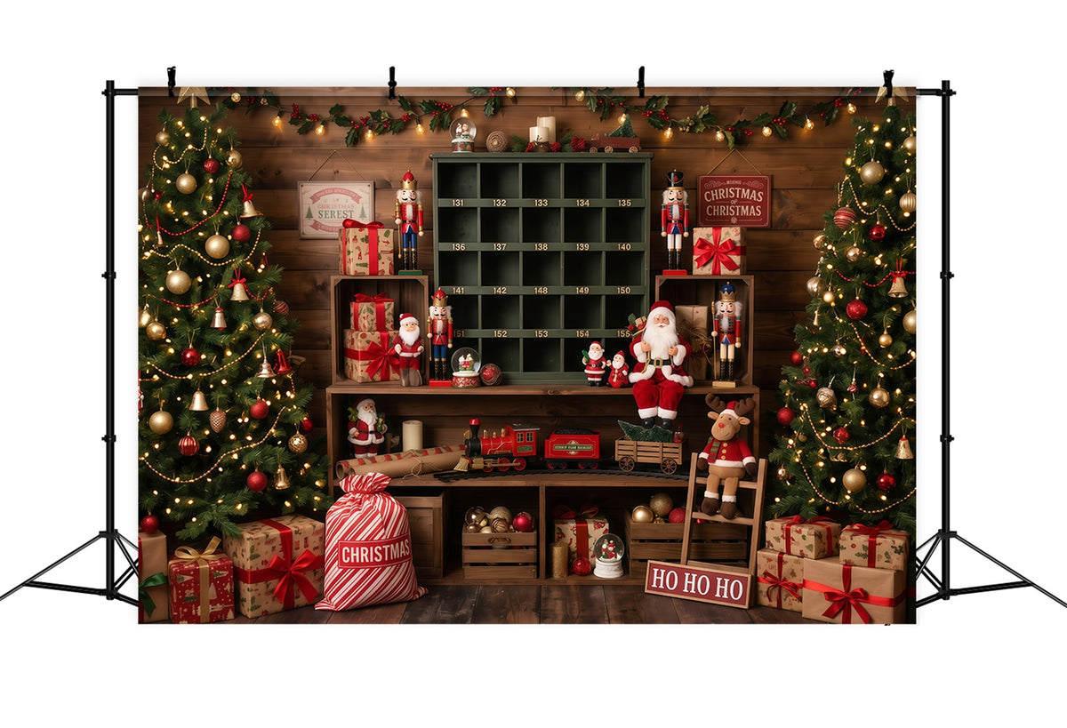 Pictures With Santa Backdrop Rustic Toy Room Display Backdrop Santas Workshop RR610-18