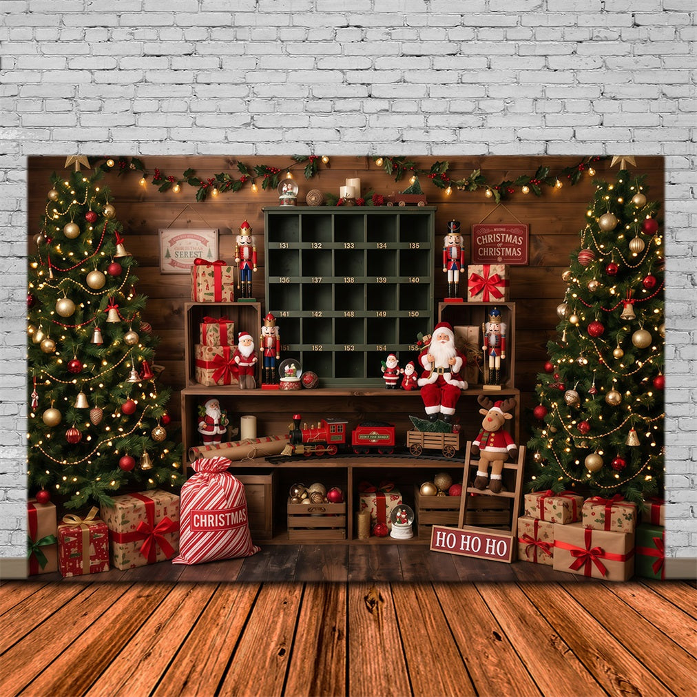 Pictures With Santa Backdrop Rustic Toy Room Display Backdrop Santas Workshop RR610-18