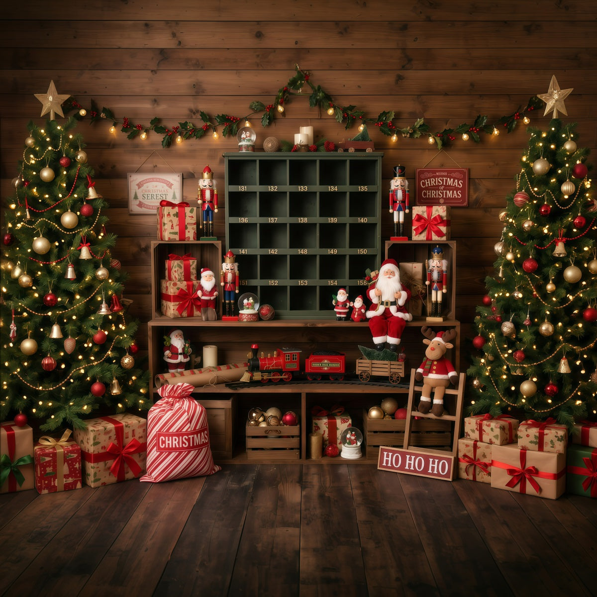 Pictures With Santa Backdrop Rustic Toy Room Display Backdrop Santas Workshop RR610-18