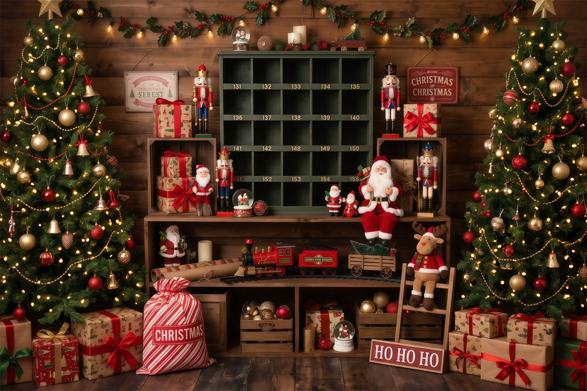 Pictures With Santa Backdrop Rustic Toy Room Display Backdrop Santas Workshop RR610-18