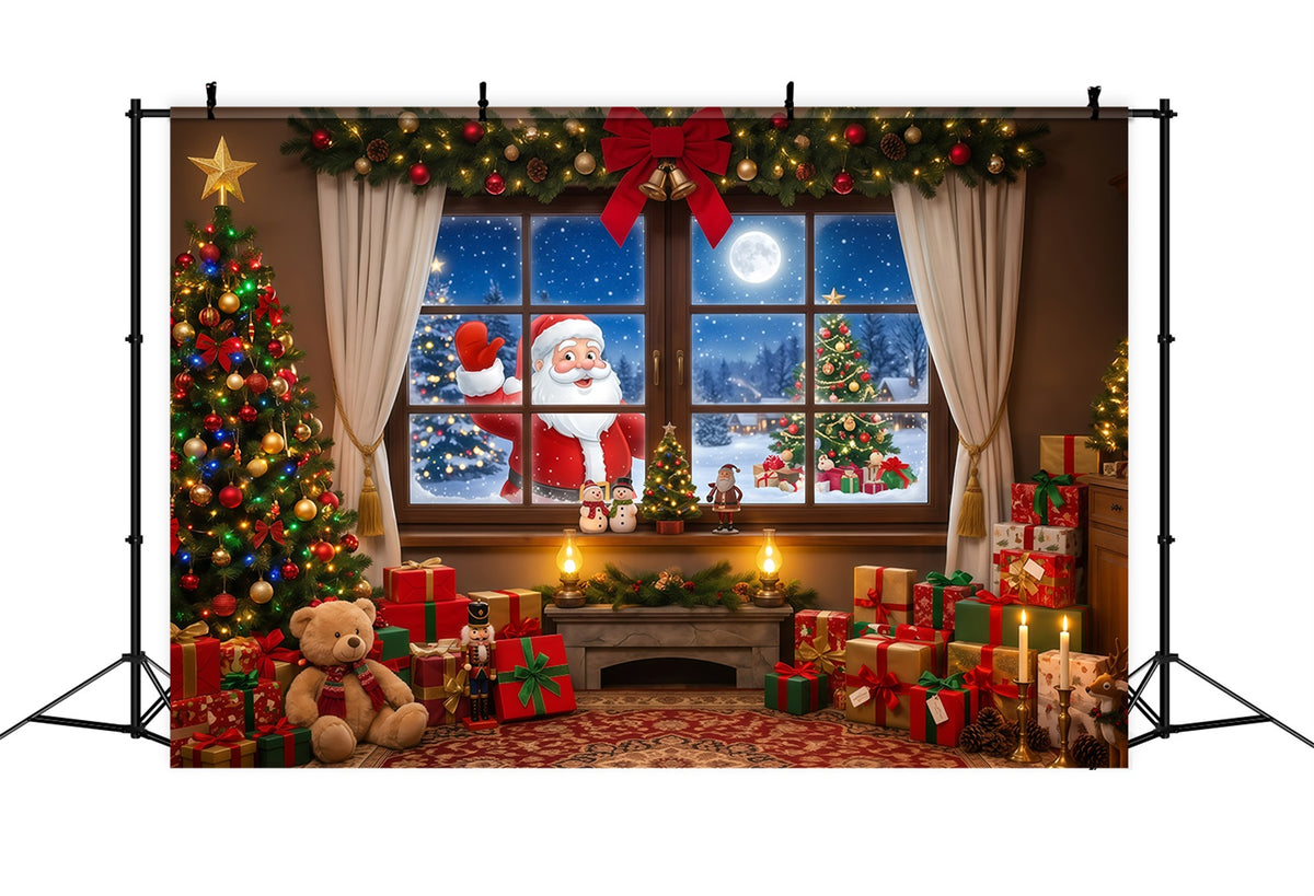 Santa Backdrop For Pictures Santa Window Gift Display Christmas Music Backdrop RR610-19