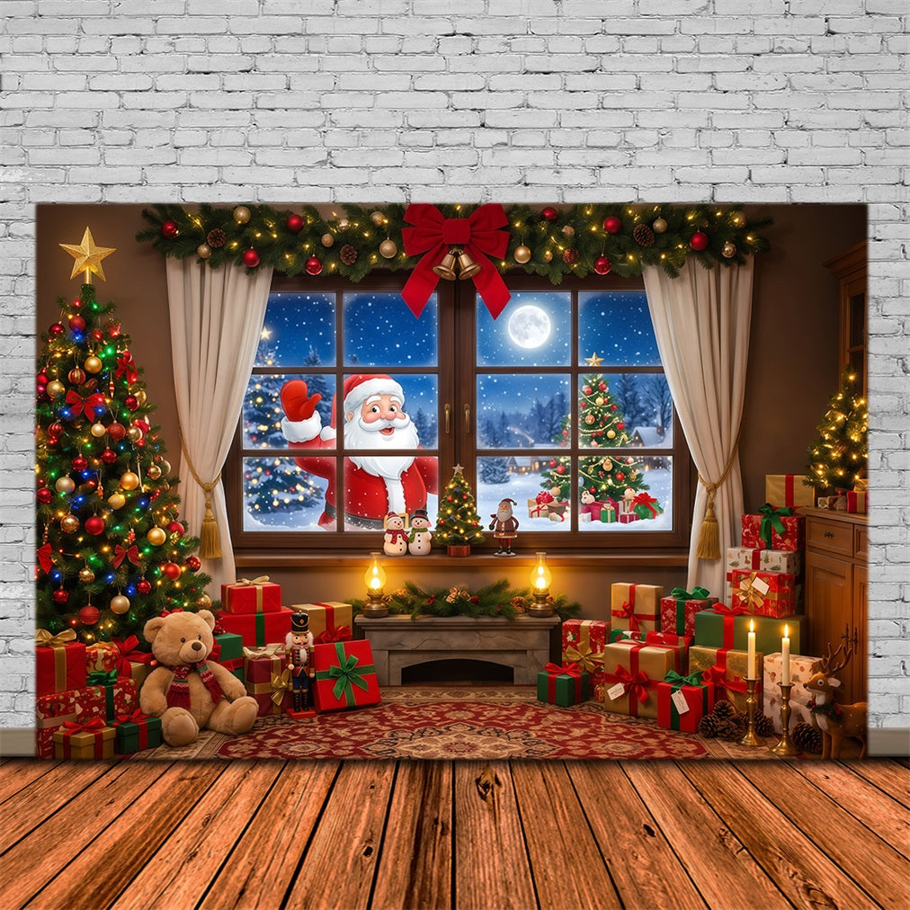 Santa Backdrop For Pictures Santa Window Gift Display Christmas Music Backdrop RR610-19