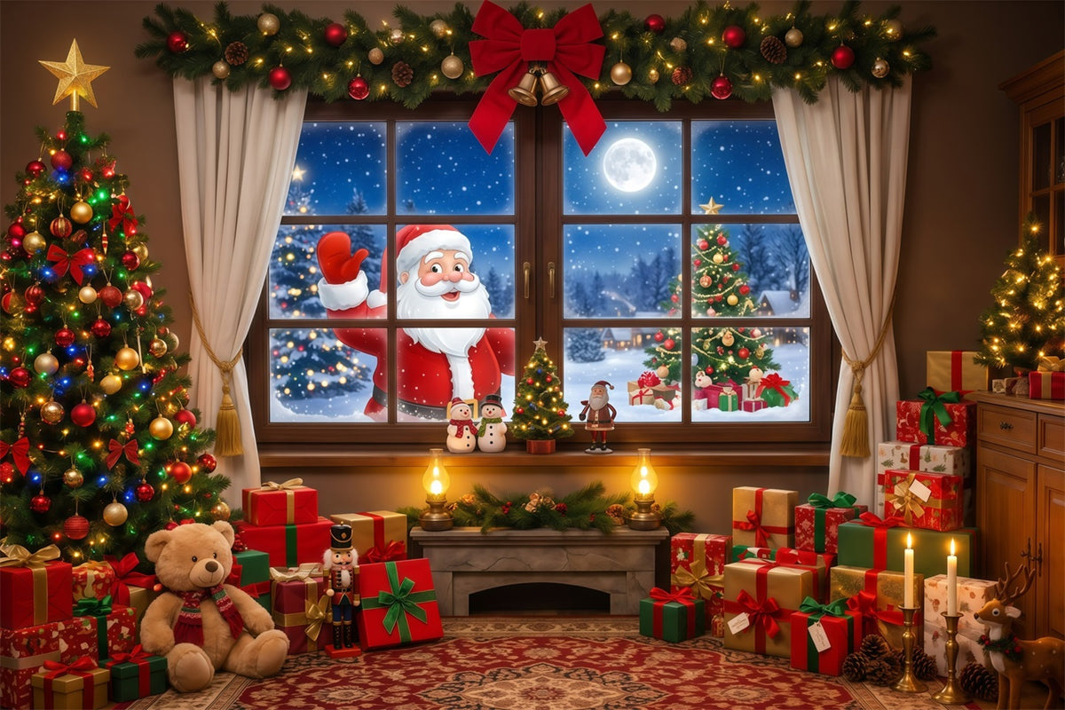 Santa Backdrop For Pictures Santa Window Gift Display Christmas Music Backdrop RR610-19