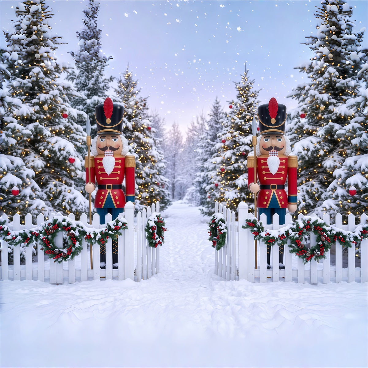 Christmas Backdrop Design Winter Snowy Forest Gate Nutcracker Backdrops RR610-2