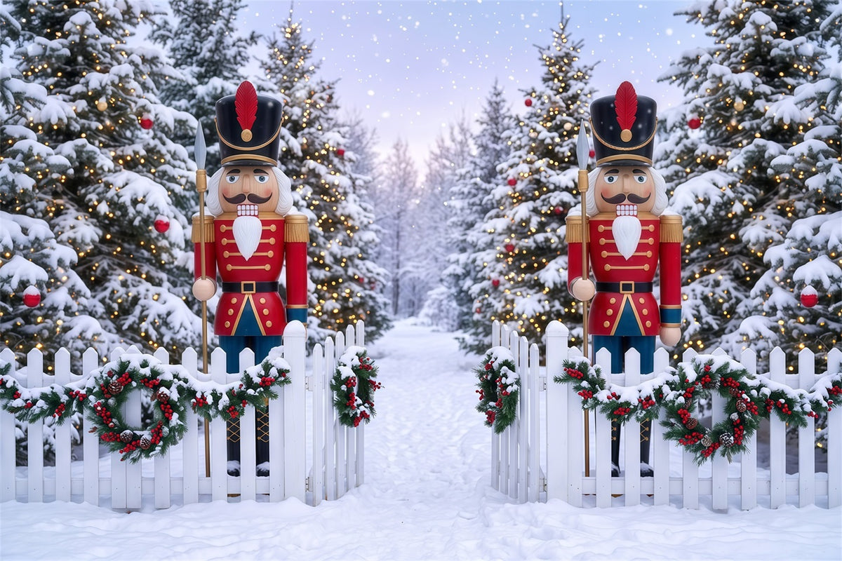Christmas Backdrop Design Winter Snowy Forest Gate Nutcracker Backdrops RR610-2