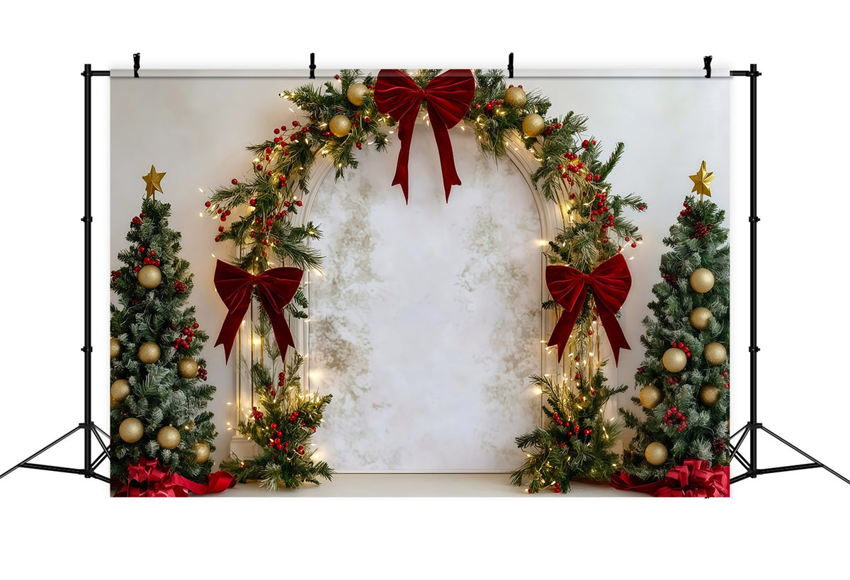 8x10 Christmas Backdrop Red Bow Ornament Arch Christmas Back Drop RR610-20