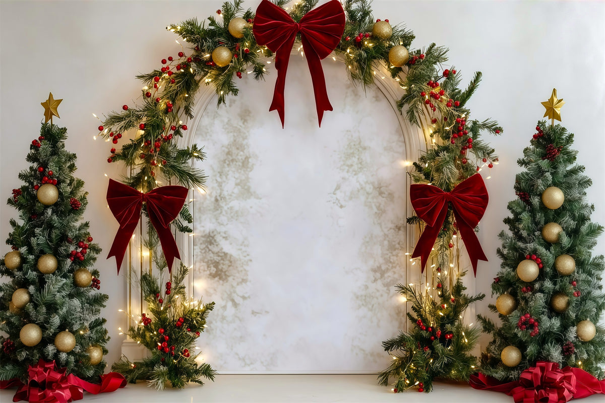 8x10 Christmas Backdrop Red Bow Ornament Arch Christmas Back Drop RR610-20