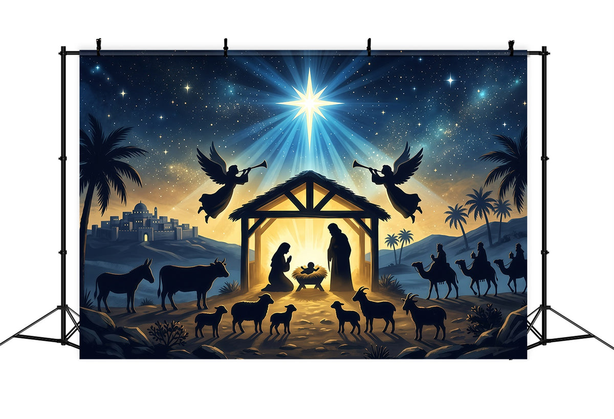 Christmas Backdrops For Church Radiant Nativity Star Gathering Nativity Stable Backdrop RR610-25