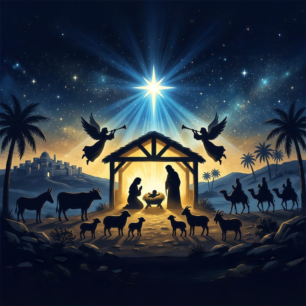 Christmas Backdrops For Church Radiant Nativity Star Gathering Nativity Stable Backdrop RR610-25