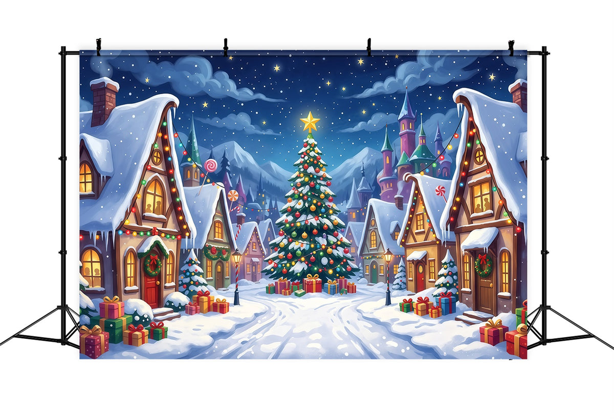 Christmas Village Photo Backdrop Snowy Candy Square Backdrops For Christmas Villages RR610-26