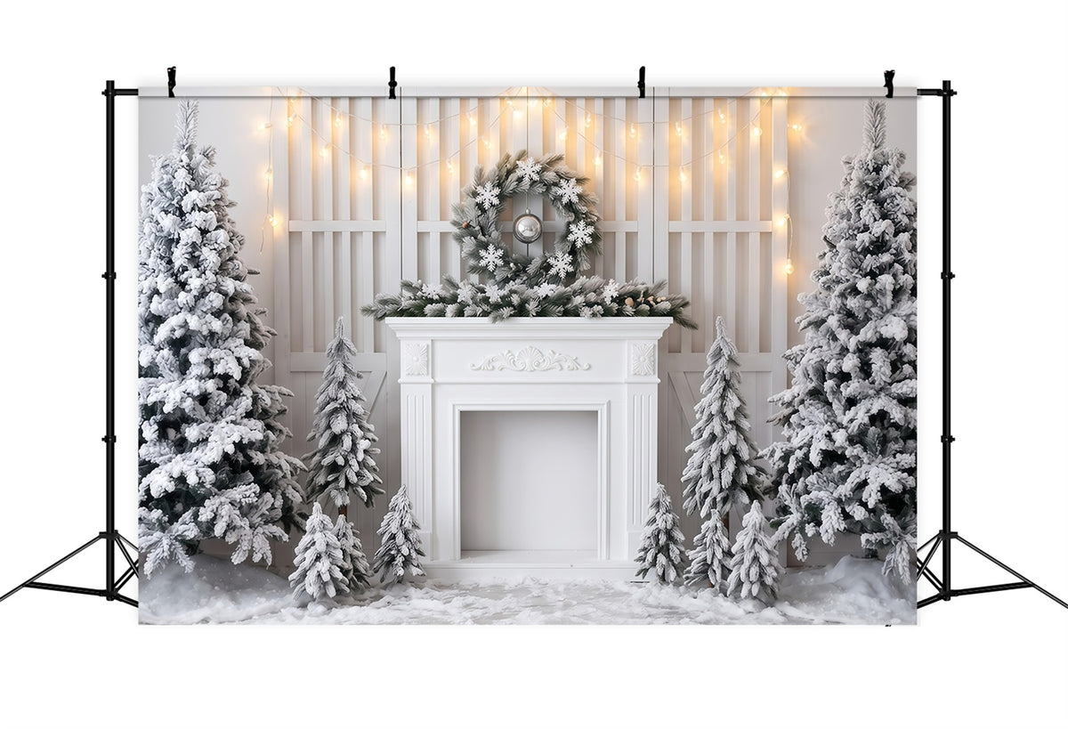 White Christmas Photo Backdrop Frosted Fireplace Display Christmas Backdrop Banner RR610-32