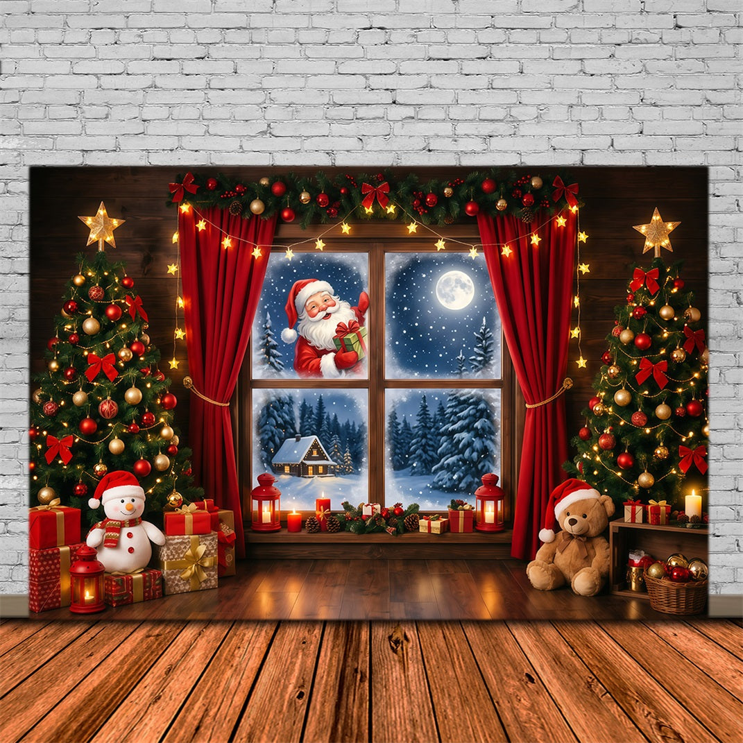 Christmas Backdrop For Santa Pictures Suprise Window Gift Outdoor Christmas Photo Backdrop RR610-33