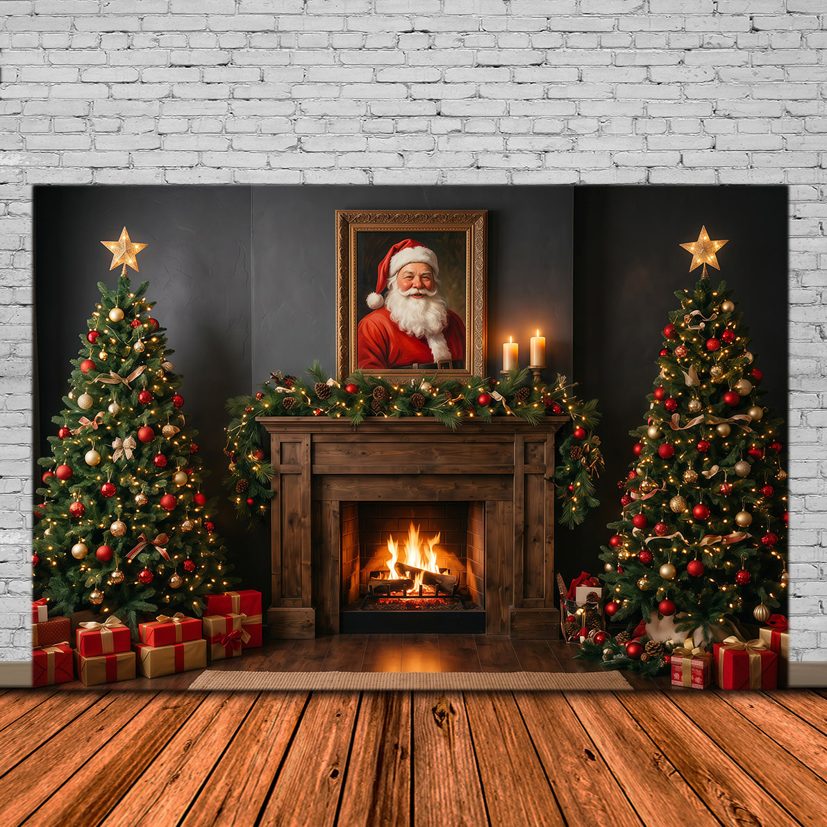 Photos With Santa Backdrop Dark Fireplace Display Santa Fireplace Backdrop RR610-34