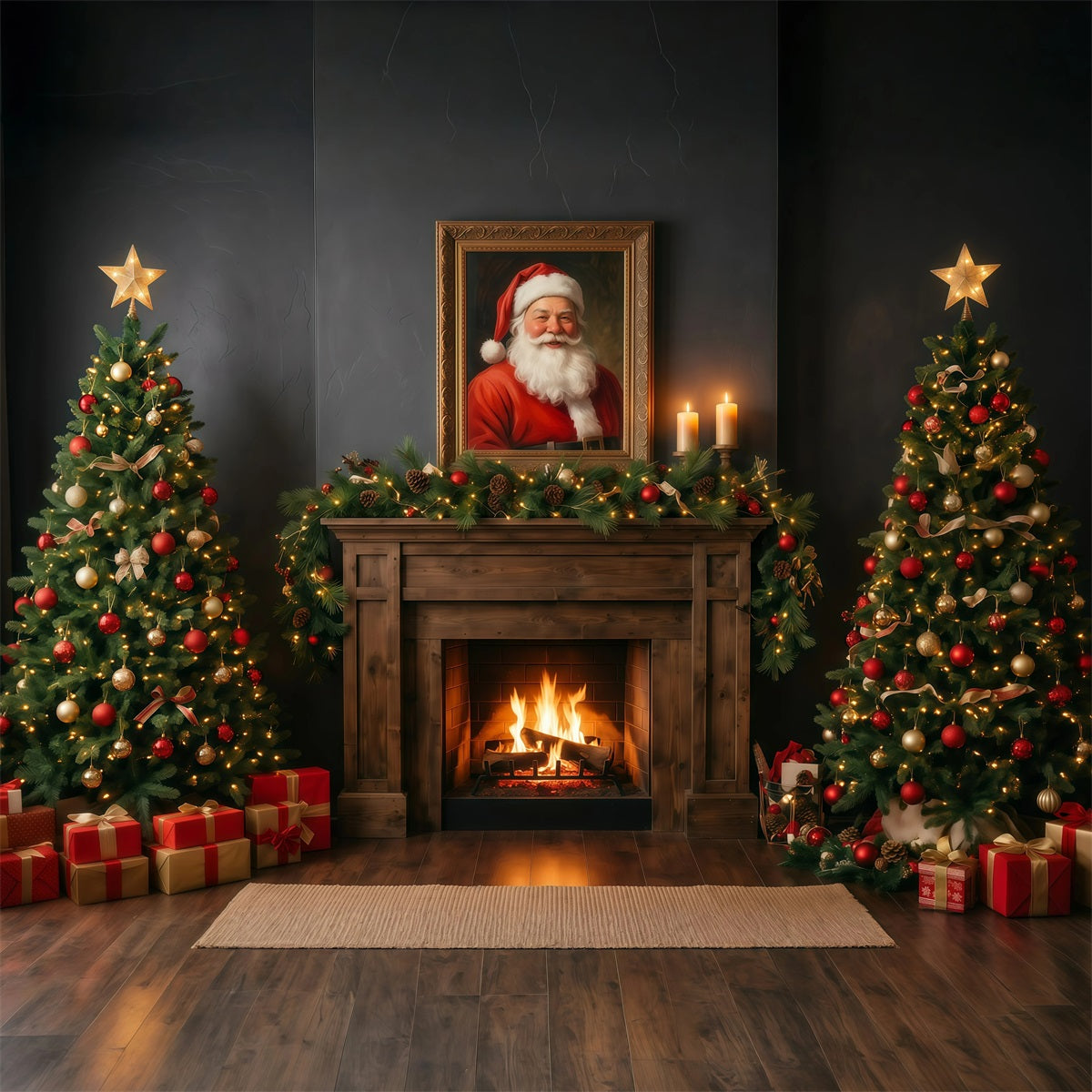 Photos With Santa Backdrop Dark Fireplace Display Santa Fireplace Backdrop RR610-34