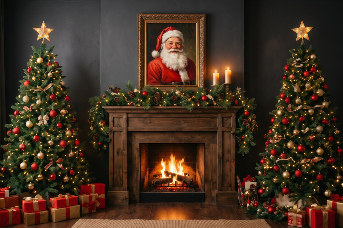Photos With Santa Backdrop Dark Fireplace Display Santa Fireplace Backdrop RR610-34