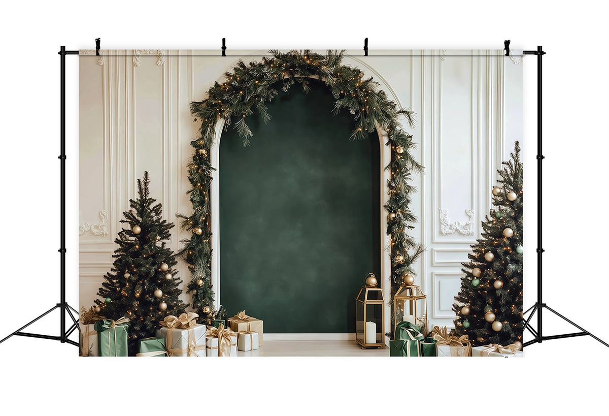 Best Christmas Backdrop Elegant Green Garland Arch Christmas Play Backdrop RR610-36