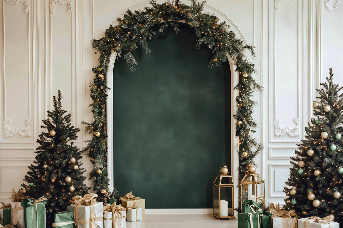 Best Christmas Backdrop Elegant Green Garland Arch Christmas Play Backdrop RR610-36