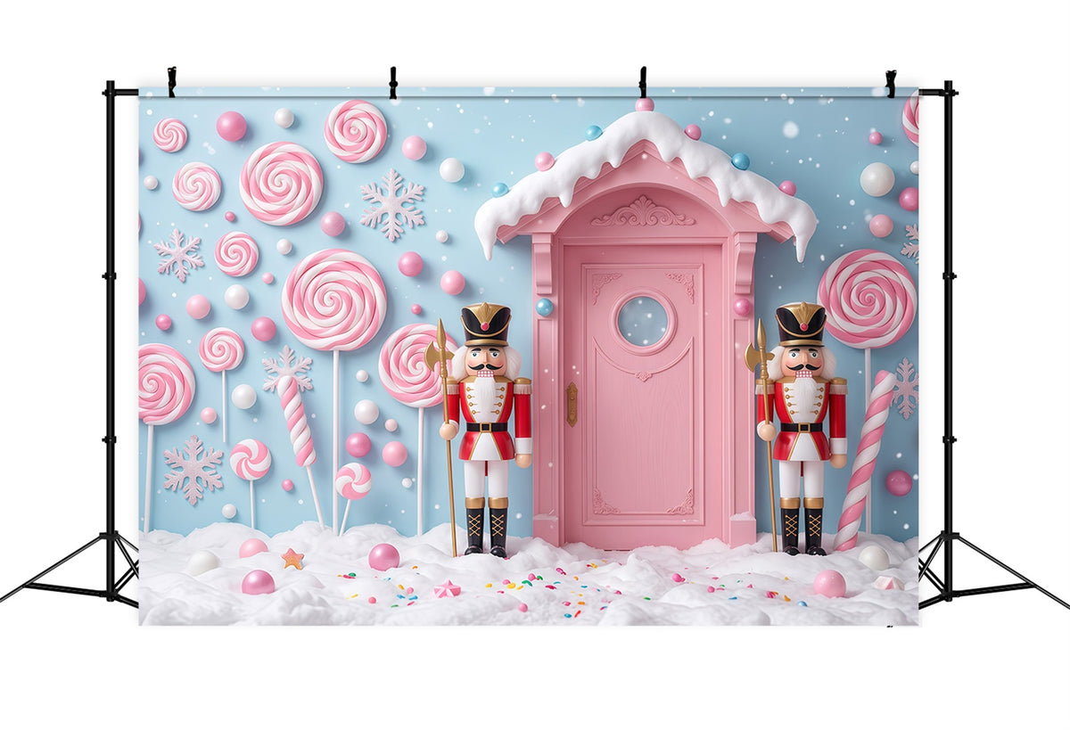 Land Of Sweets Nutcracker Backdrop Pink Candy Door Snow The Nutcracker Backdrop RR610-38