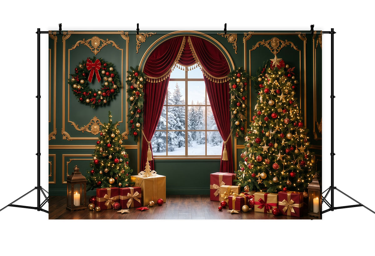 Christmas Backdrops Photography Emerald Velvet Window Display Large Christmas Backdrops RR610-4