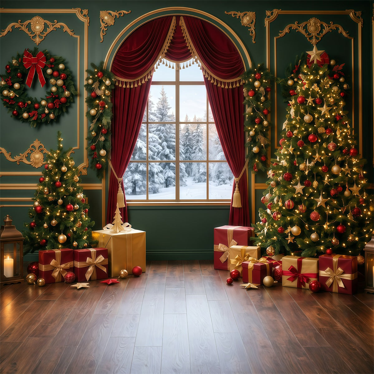 Christmas Backdrops Photography Emerald Velvet Window Display Large Christmas Backdrops RR610-4