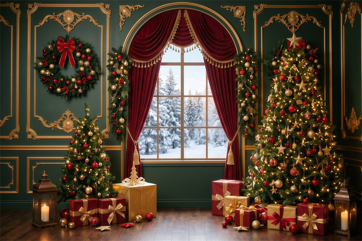 Christmas Backdrops Photography Emerald Velvet Window Display Large Christmas Backdrops RR610-4