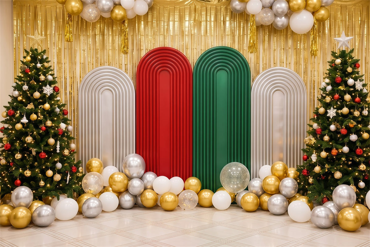 Christmas Vacation Backdrop Gold Balloon Arch Display Christmas Backdrop 10x10 RR610-41