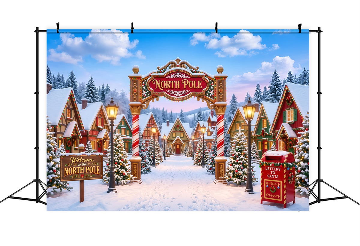 Large Christmas Photo Backdrop Whimsical Snowy Village North Pole Backdrops RR610-42