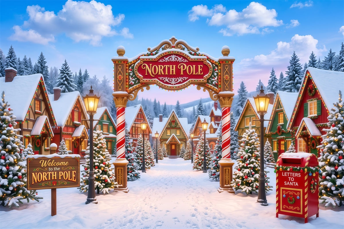 Large Christmas Photo Backdrop Whimsical Snowy Village North Pole Backdrops RR610-42