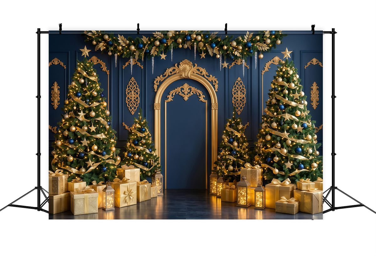 High Quality Christmas Backdrop Navy Gold Arch Display Christmas Holiday Backdrops RR610-43