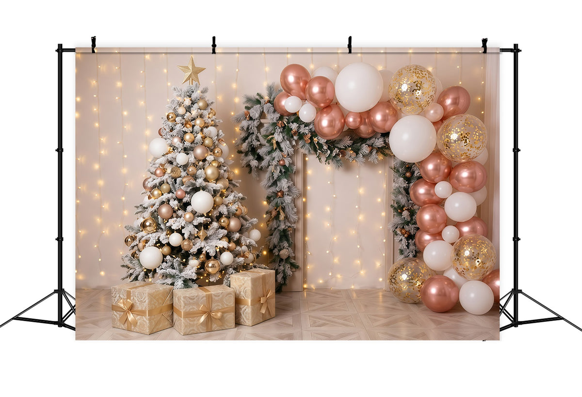 Christmas Balloon Backdrop Rose Gold Balloon Display Retro Christmas Backdrop RR610-44
