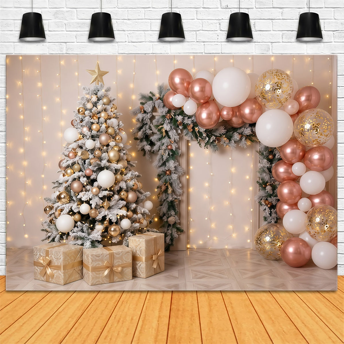 Christmas Balloon Backdrop Rose Gold Balloon Display Retro Christmas Backdrop RR610-44