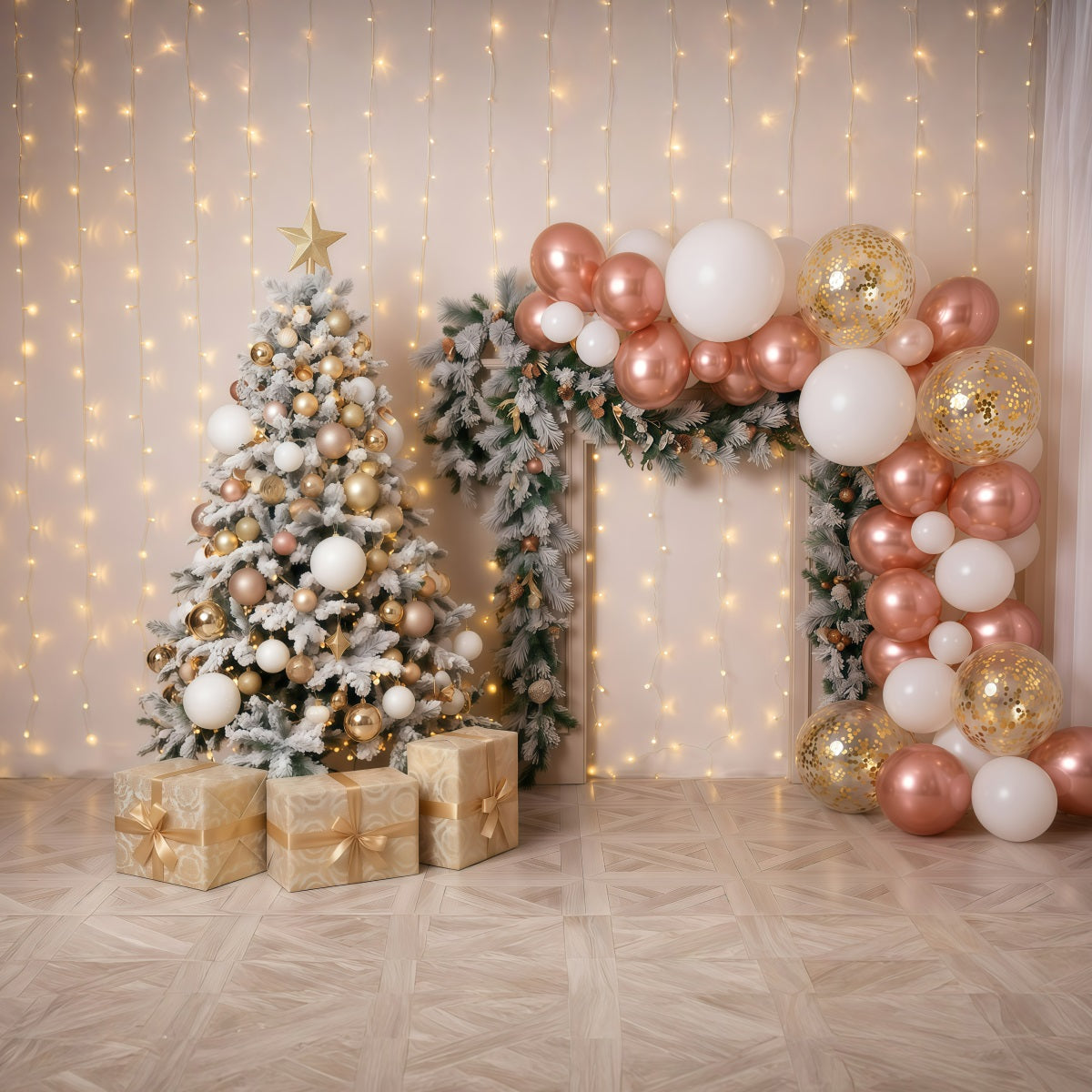 Christmas Balloon Backdrop Rose Gold Balloon Display Retro Christmas Backdrop RR610-44