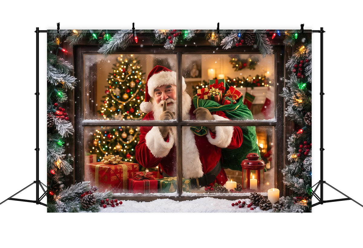 Backdrops For Santa Photos Snowy Window Gift Surprise Photography Santa Backdrop RR610-48