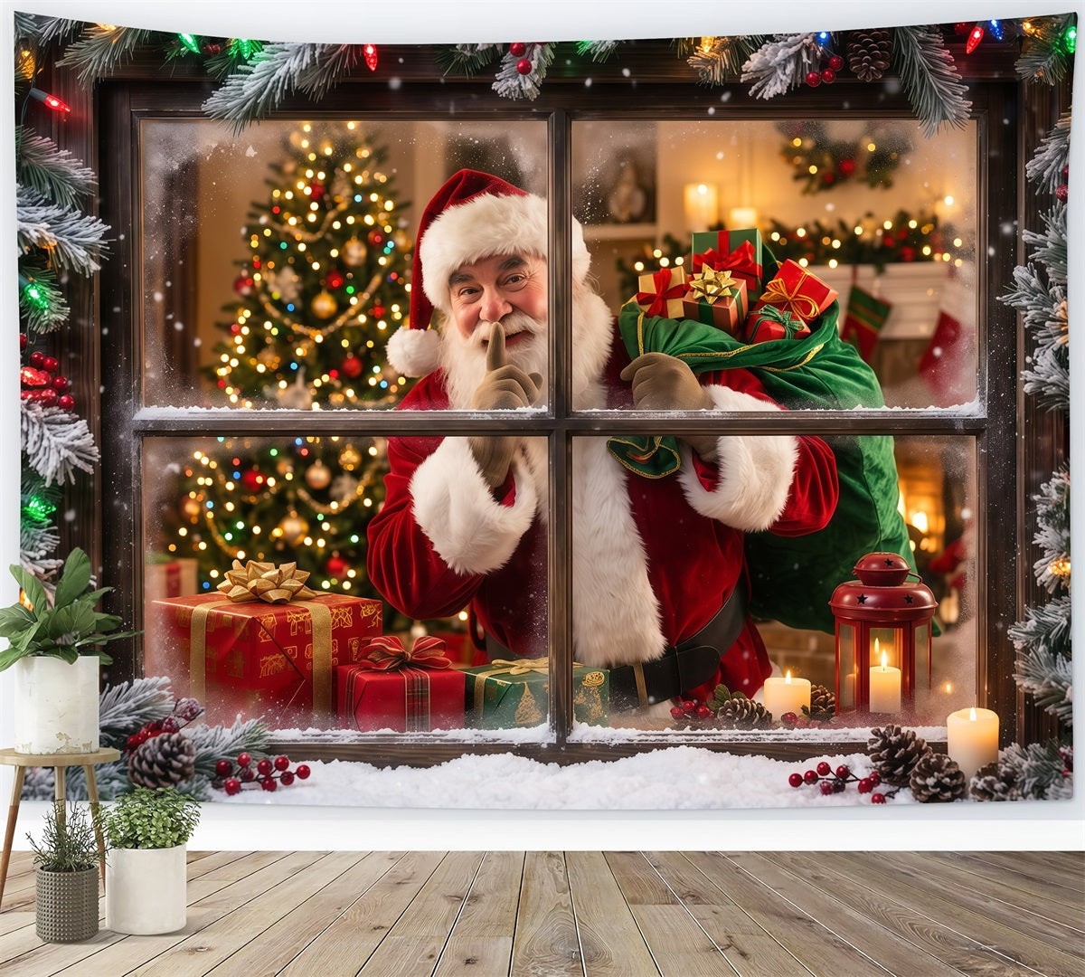 Backdrops For Santa Photos Snowy Window Gift Surprise Photography Santa Backdrop RR610-48