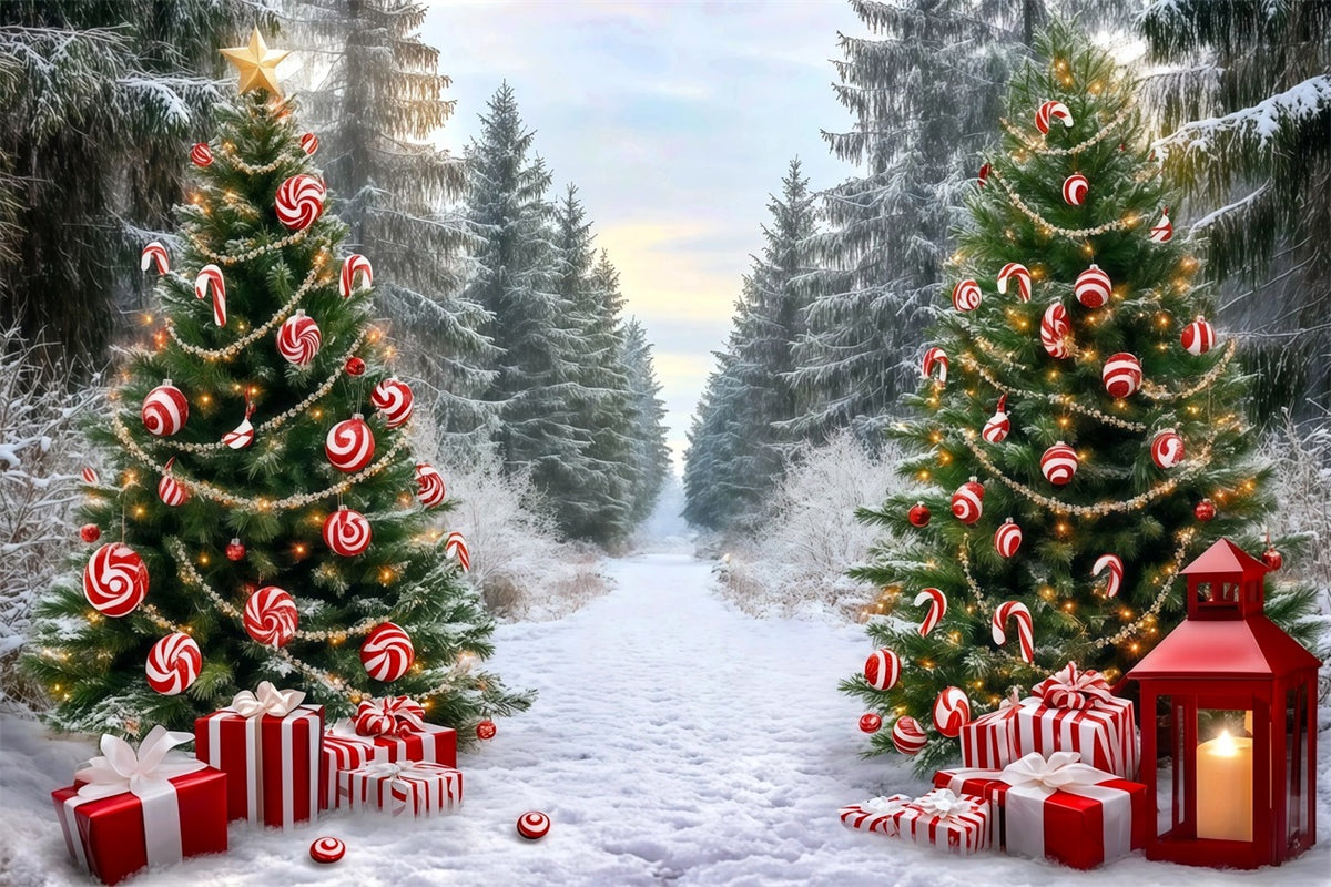 Classic Christmas Backdrop Candy Cane Forest Path Xmas Backdrop For Photos RR610-50