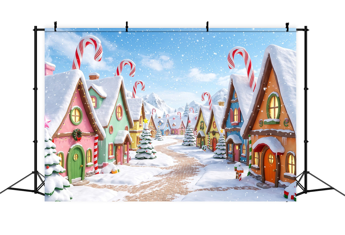 Christmas Village Backdrops Candy Cane Snowy Village Christmas Photo Backdrop RR610-51