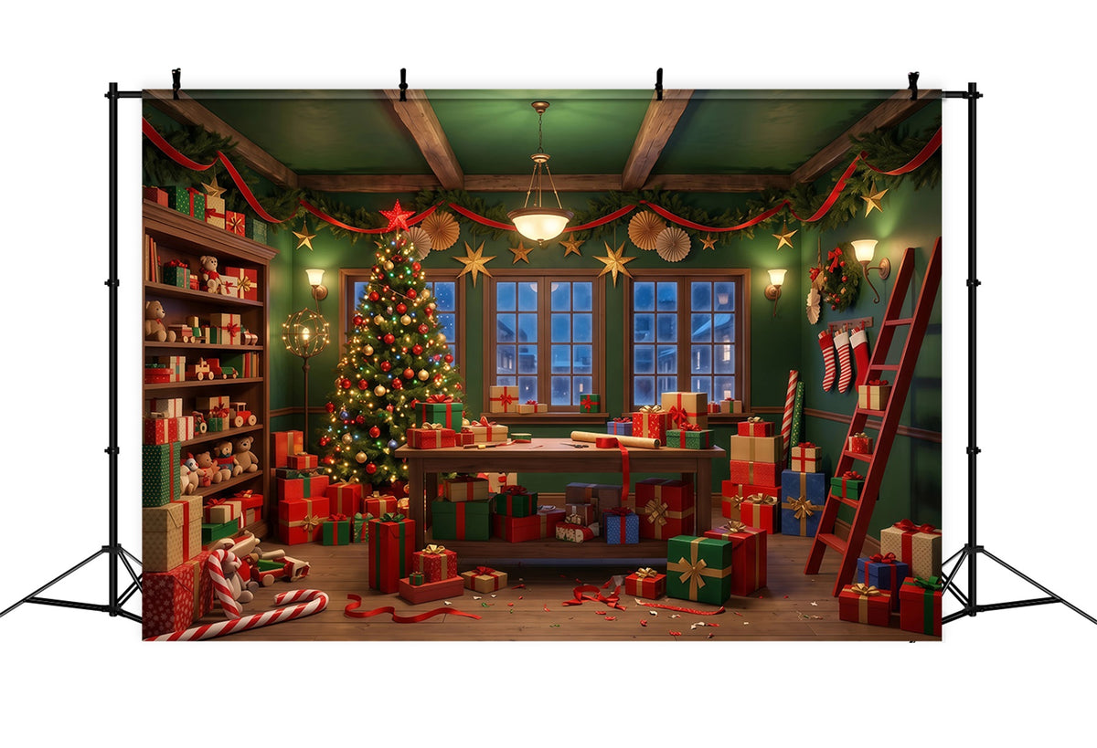 Santa Backdrop Festive Green Gift Workshop Christmas Backdrop RR610-52