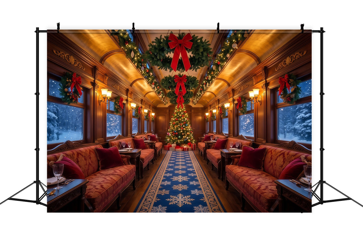 Christmas Backdrops for Photography Festive Train Lounge Christmas Photography Backdrop RR610-61