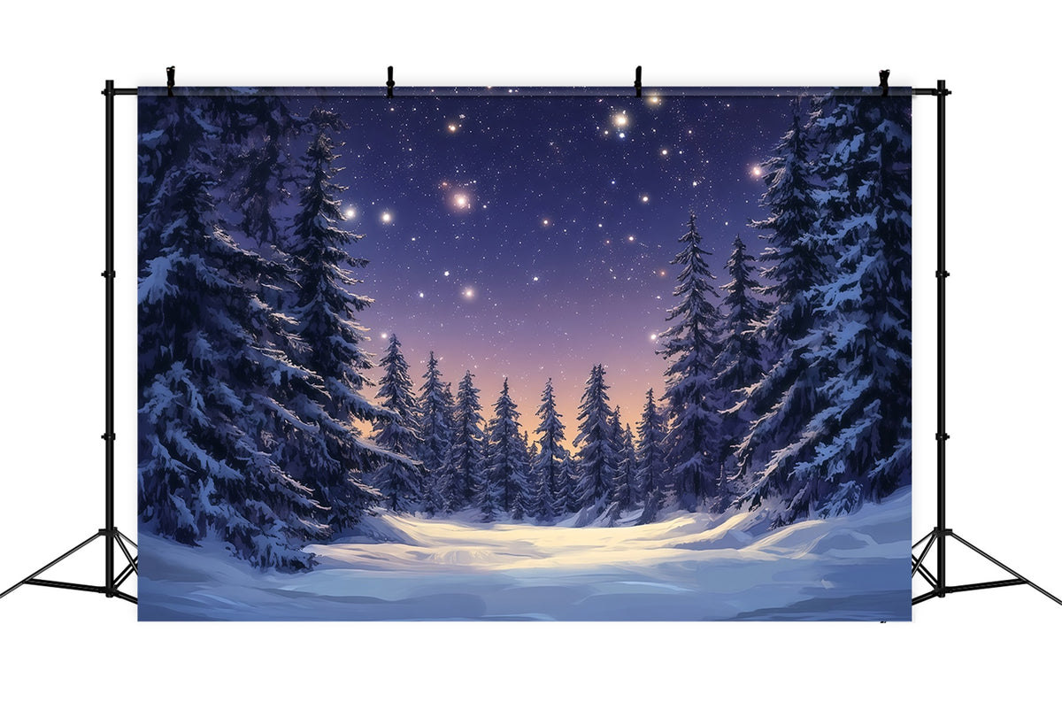 Christmas Tree Backdrops Starry Snowy Pine Forest Xmas Backdrop RR610-62