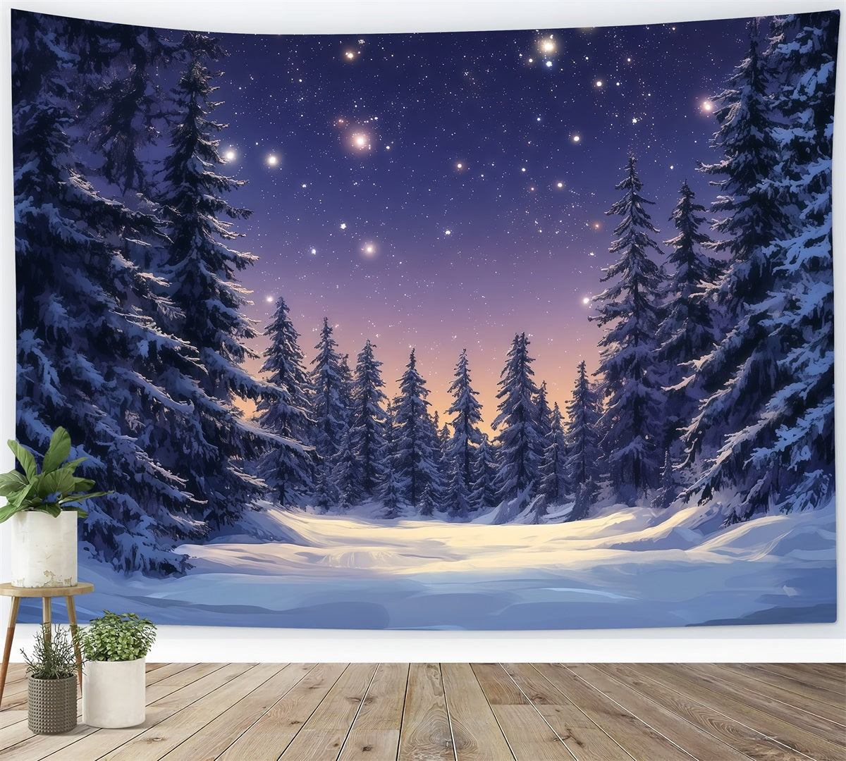 Christmas Tree Backdrops Starry Snowy Pine Forest Xmas Backdrop RR610-62