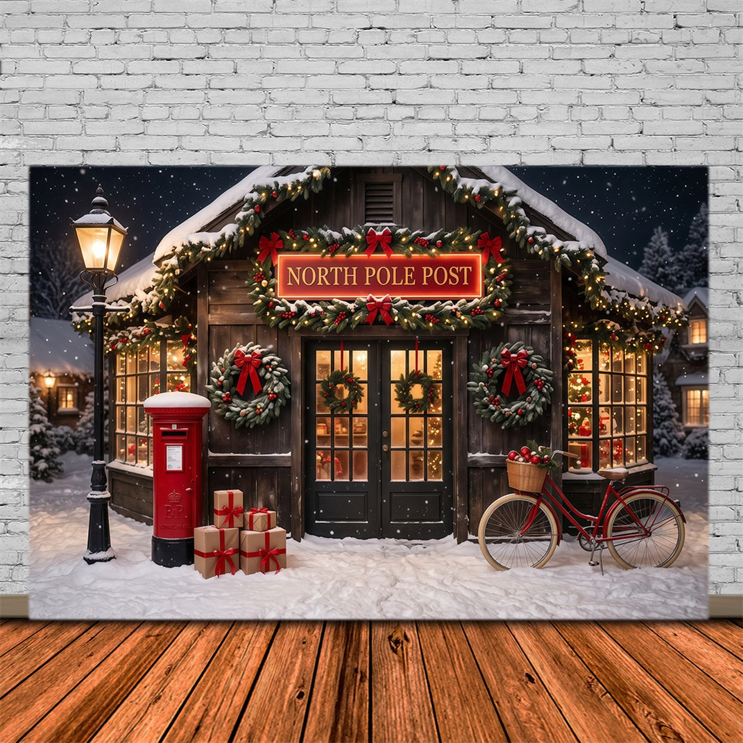 North Pole Photo Backdrop Snowy Post Office Christmas Photography Backdrops RR610-63