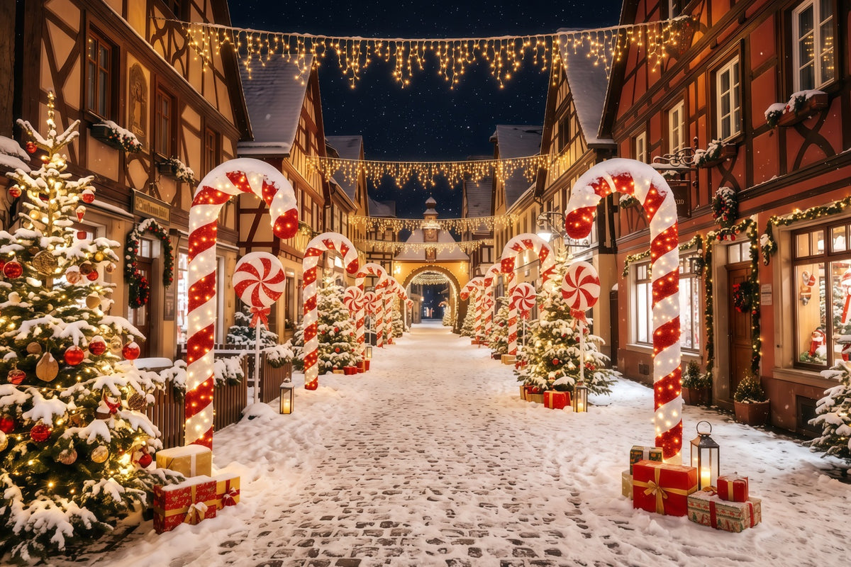 Christmas Village Backdrops Candy Cane Street Photography Christmas Backdrops RR610-64