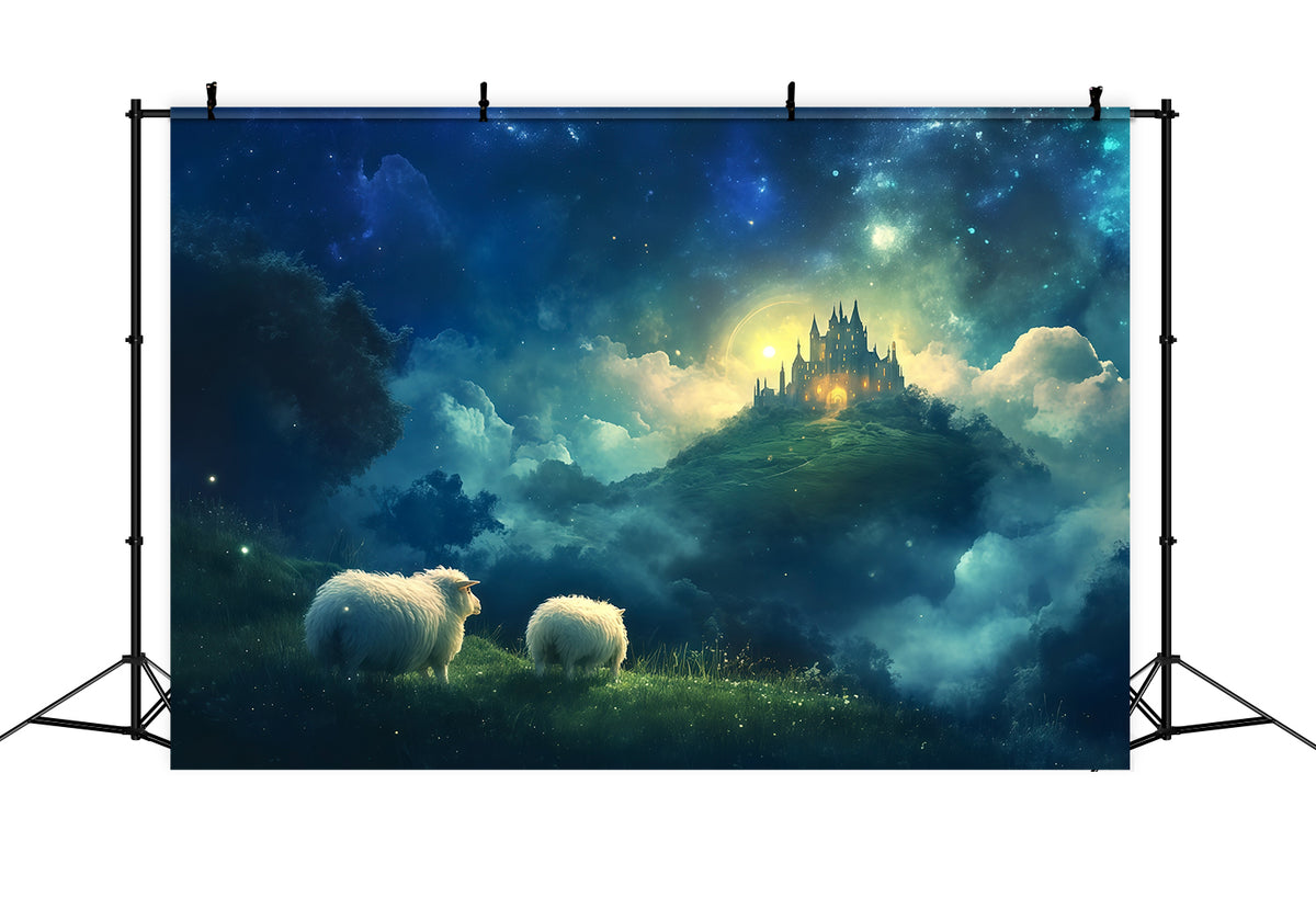 Nativity Scene Backdrop Enchanted Sky Castle Sheep Christmas Backdrop Photography RR610-65