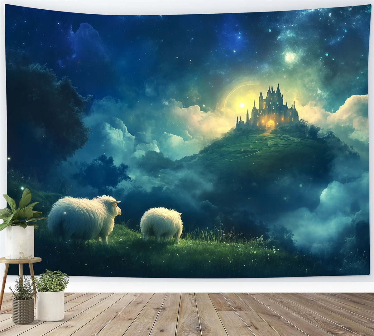 Nativity Scene Backdrop Enchanted Sky Castle Sheep Christmas Backdrop Photography RR610-65