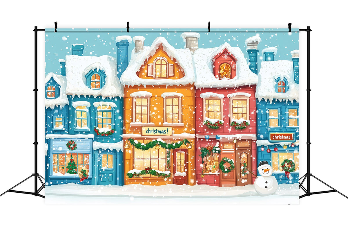 Christmas Town Backdrops Colorful Snowy Village Houses Christmas Picture Backdrop RR610-67