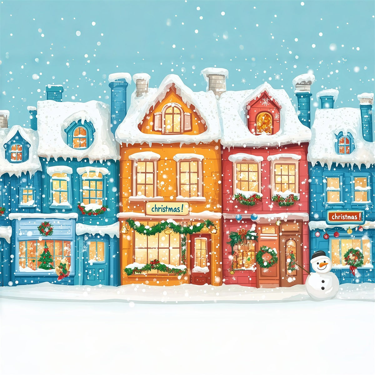 Christmas Town Backdrops Colorful Snowy Village Houses Christmas Picture Backdrop RR610-67